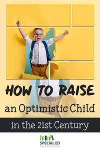 An optimistic child wearing a backpack busting through a yellow paper wall. 