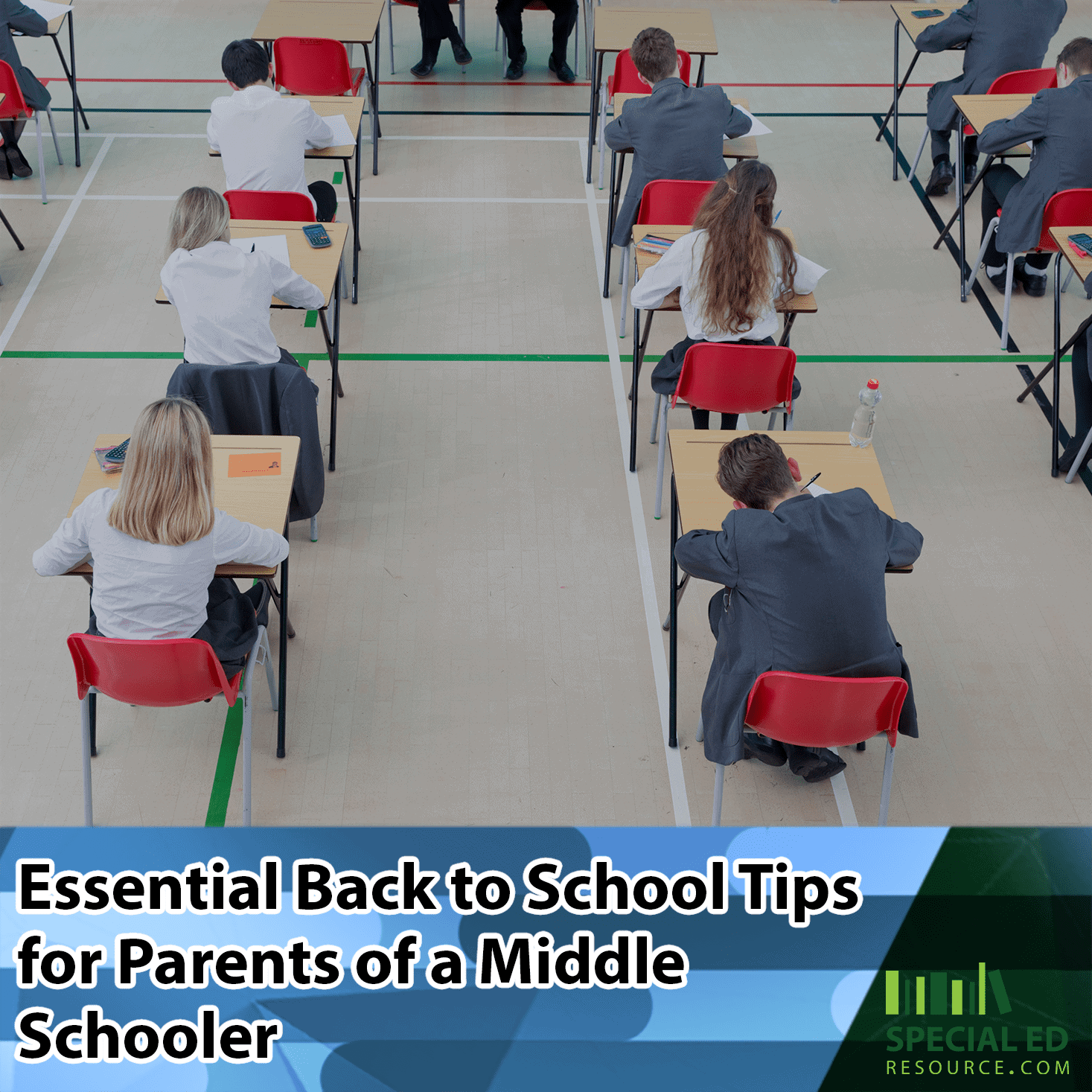 Classroom of middle school students sitting at their desks. Here are essential back to school tips for parents of a middle schooler.