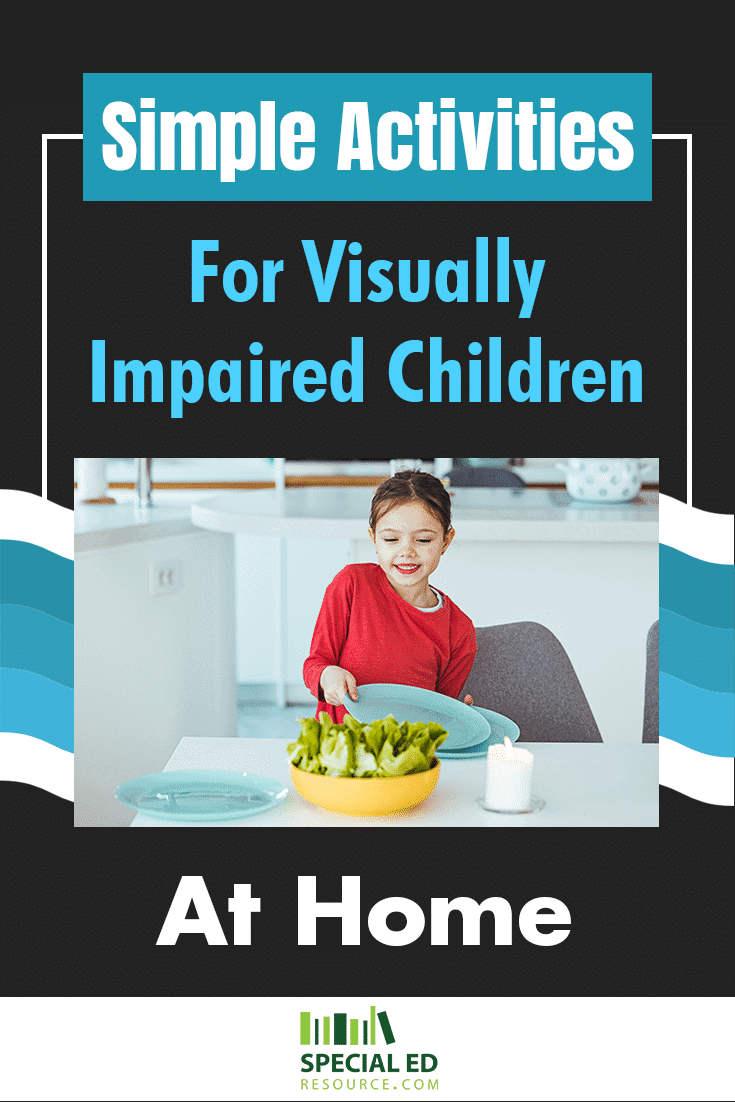 Young girl setting the table for dinner at home -one of the simple activities for visually impaired children to do at home.