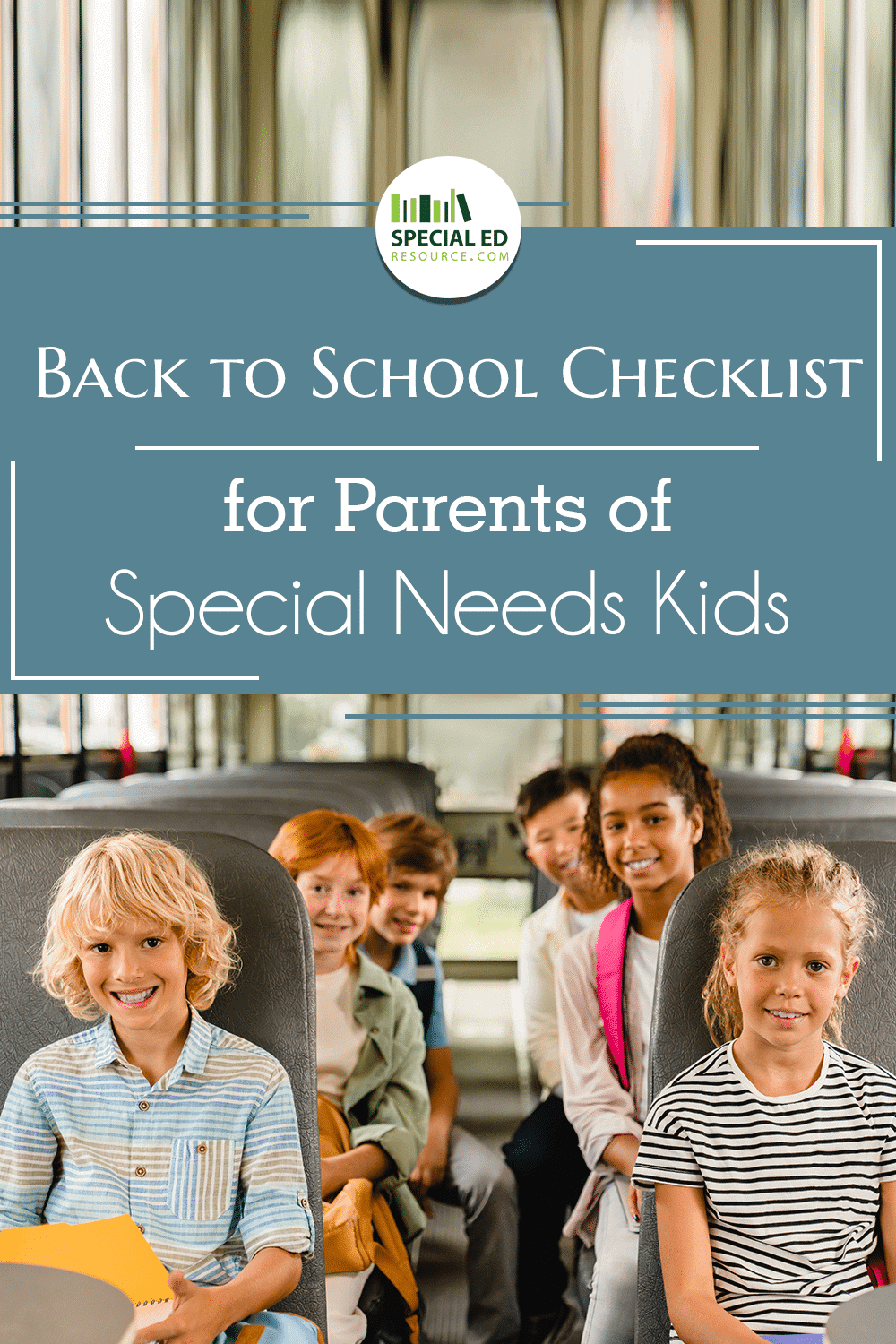 Kids on schoolbus smiling because their parents prepared them with this back to school checklist.