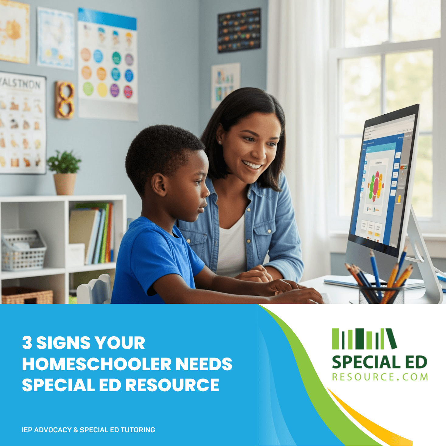 Parent and homeschool child working together with special education support