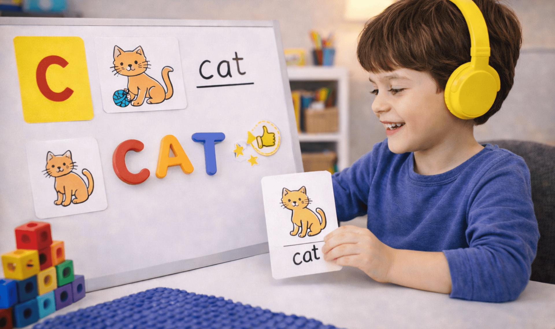 Child practicing reading and writing during homeschool lesson