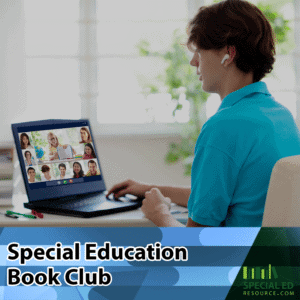 High school student in a special education book club session online.
